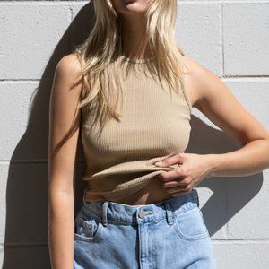 Oak + Fort Cropped Racerback Tank WHITE